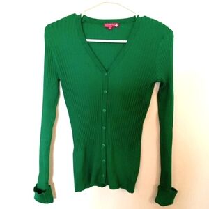 Dahlia Women's Kelly Green Ribbed V-Neckline Cardigan Sweater Size Small